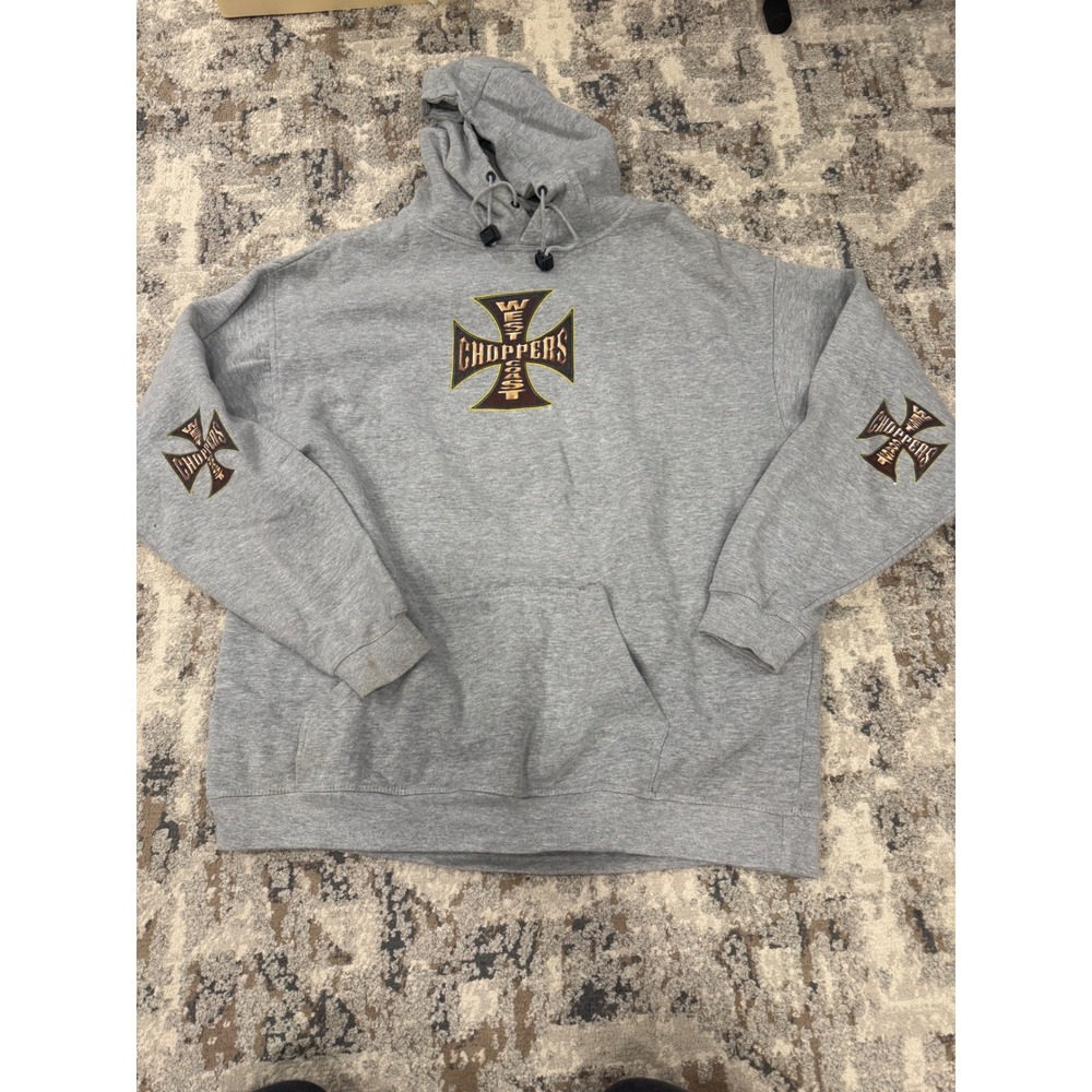 West Coast Choppers Hoodie Mens XL Gray Long Beach Jesse James Iron Cross Y2K